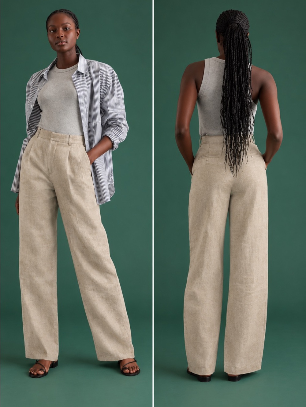 AE77 Premium Linen Trouser Linen Straight Leg Pants in Beige Size 6